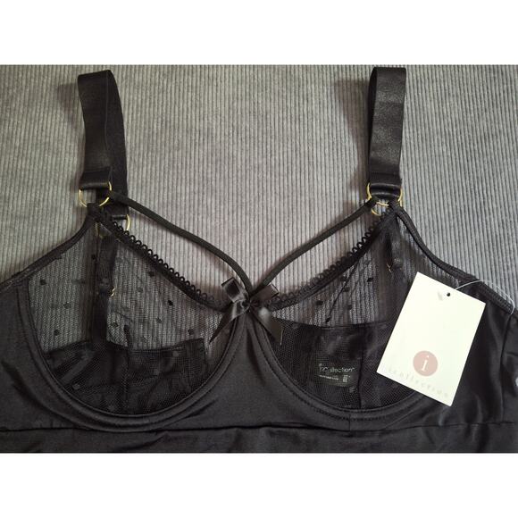 Icollection Risque Black 4-Piece BRA, PANTY, GARTER, NYLONS Lingerie Set Large - Picture 4 of 9